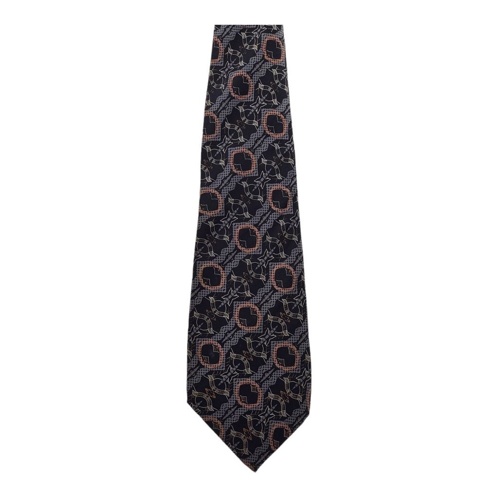 The House of Stuart Geometric Pattern Black 100% Silk Necktie